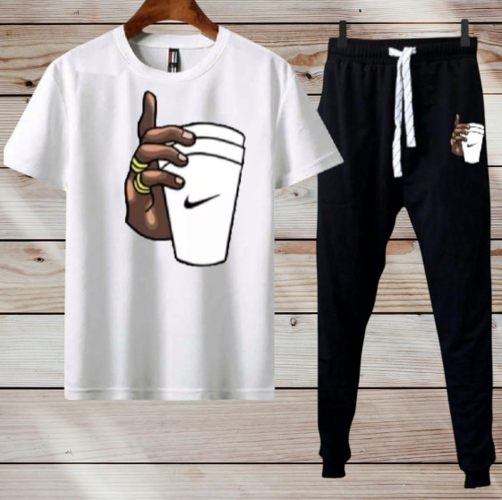 2 Piece Men's Polyester Printed Tracksuit White