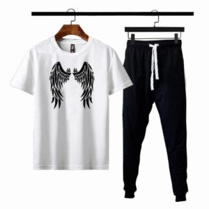 2 Piece Men's Printed Cotton Jersey Track Suit White