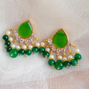 Gold Plated Ear Studs for Women with Artificial Stones Golden