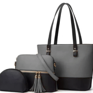 Plain Rexine Shoulder Bag for Women with 3 Piece Set Grey