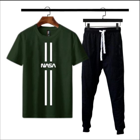 2 Piece Men's Printed Cotton Jersey Track Suit Green