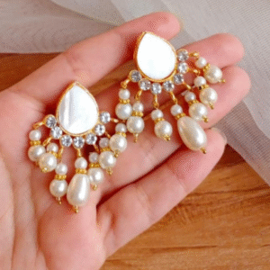 Gold Plated Ear Studs for Women with Artificial Stones Golden