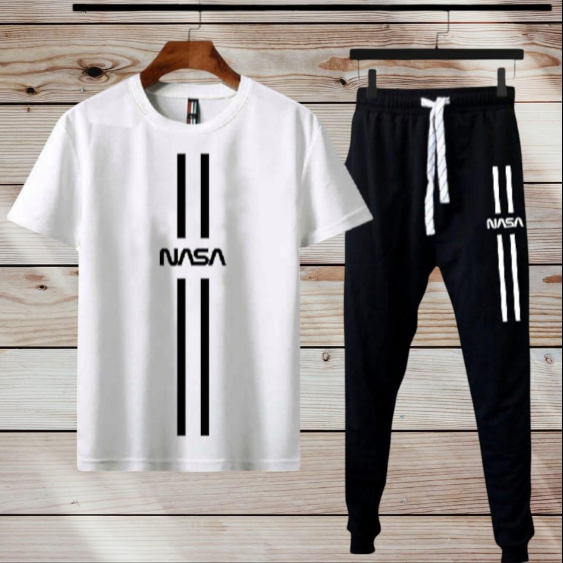 2 Piece Men's Polyester Printed Tracksuit White
