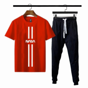 2 Piece Men's Printed Cotton Jersey Track Suit Red