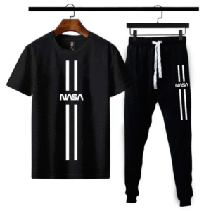 2 Piece Men's Printed Cotton Track Suit Black
