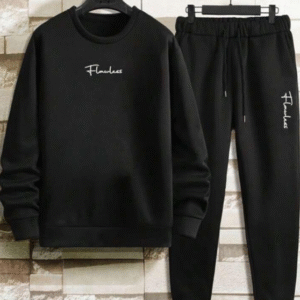 2 Piece Men's Women's Printed Dri Fit Sweatshirt Track Suit Black