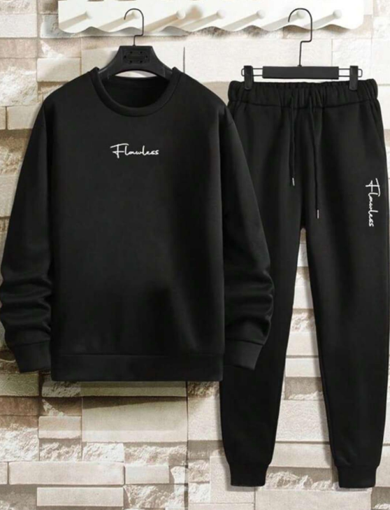 2 Piece Men's Women's Printed Dri Fit Sweatshirt Track Suit Black