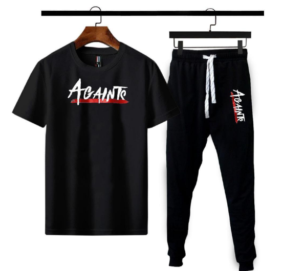 2 Piece Men's Polyester Printed Tracksuit Black