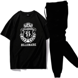 2 Piece Men's Printed Cotton Jersey Track Suit Black