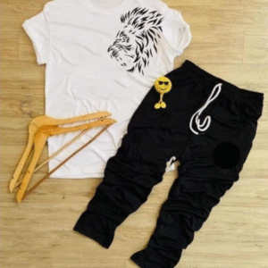 2 Piece Men's Printed Polyester Shirt and Trouser White And Black