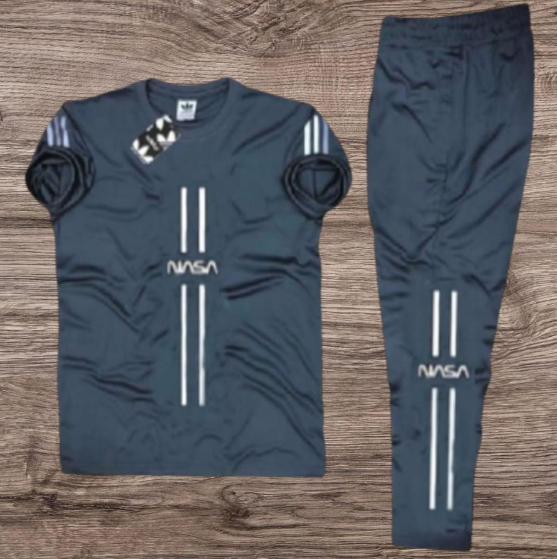 2 Piece Men's Polyester Printed Tracksuit Grey