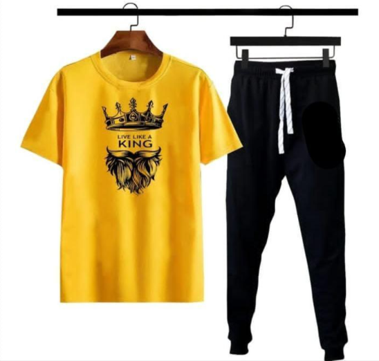 2 Piece Men's Printed Polyester Track Suit Yellow