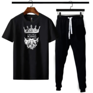 2 Piece Men's Printed Polyester Track Suit Black