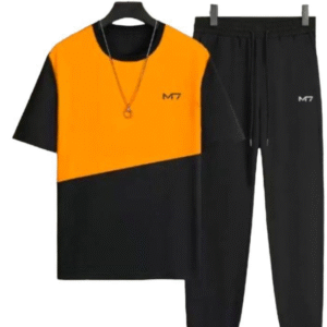 2 Piece Printed Polyester Shirt and Trouser Black