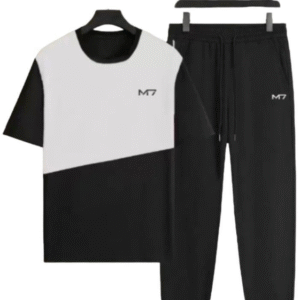 2 Piece Printed Polyester Shirt and Trouser Black