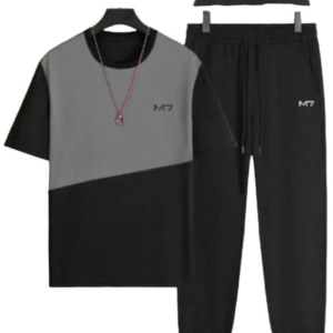 2 Piece Printed Polyester Shirt and Trouser Black