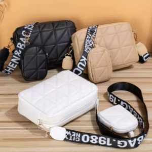 Leather Quilted Shoulder Bag for Women with Mini Pouch White