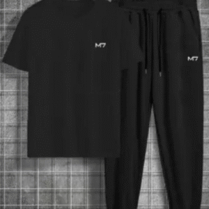 2 Piece Unisex Polyester Printed Tracksuit Black