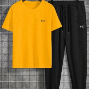 2 Piece Unisex Polyester Printed Tracksuit Yellow & Black