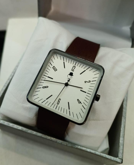 Square Faux Leather Strap Watch