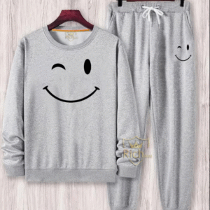 2 Piece Men's Graphic Sublimation Fleece Sweatshirt Track Suit Grey