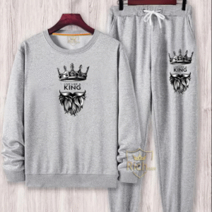 2 Piece Men's Graphic Sublimation Fleece Sweatshirt Track Suit Grey