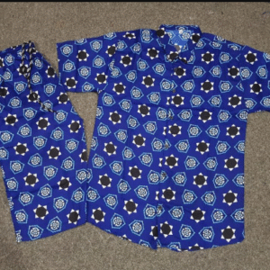 2 Piece Men's Printed Cotton Co-ord Set Blue