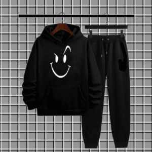 2 Piece Fleece Plain Hoodie Tracksuit Black