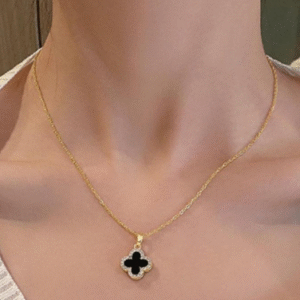 Gold Plated Leaf Design Necklace for Unisex with Elegant Detailing Black