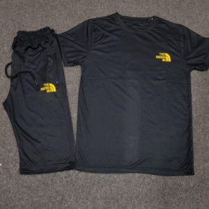 2 Piece Men's Plain Micro Interlock T-Shirt & Shorts Tracksuit Black