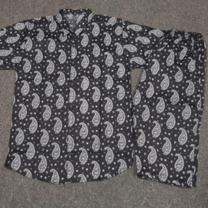 2 Piece Men's Printed Cotton Collar Co-ord Set Black