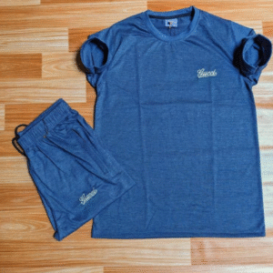 2 Piece Men's Printed Cotton Collar Co-ord Set Blue