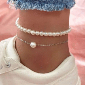 Silver Alloy Anklet for Women with Pearl Stones Silver
