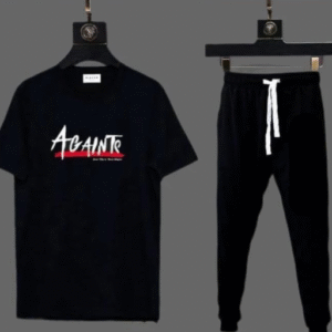 2 Piece Men's Polyester Printed Track Suit Black