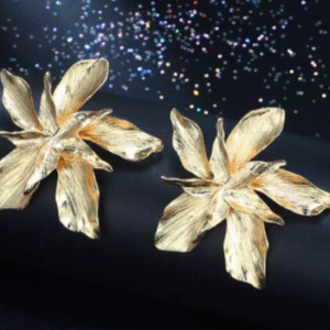 Gold Plated Alloy Earrings for Women with Flower Design and Artificial Stones Golden