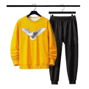 2 Piece Fleece Printed Sweatshirt Tracksuit Yellow
