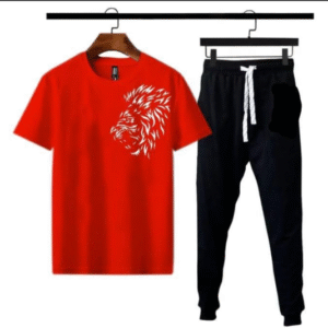 2 Piece Micro Polyester Printed T-Shirt and Trouser Set Red
