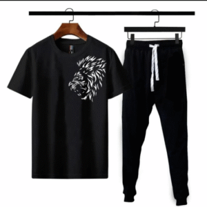 2 Piece Micro Polyester Printed T-Shirt and Trouser Set Black