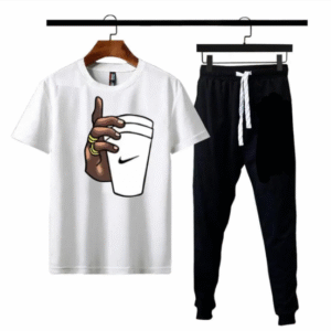 2 Piece Micro Polyester Printed T-Shirt and Trouser Set White