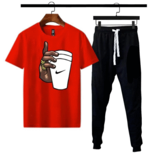 2 Piece Micro Polyester Printed T-Shirt and Trouser Set Red