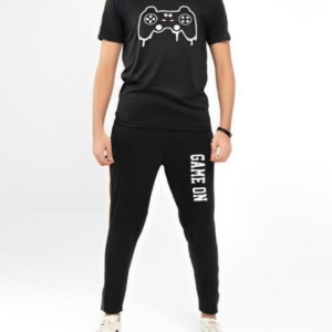 2 Piece Micro Plain Round Neck Track Suit Black