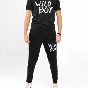 2 Piece Micro Plain Round Neck Track Suit Black