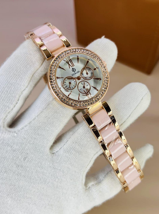 Women's Stainless Steel Chain Watch Black Pink