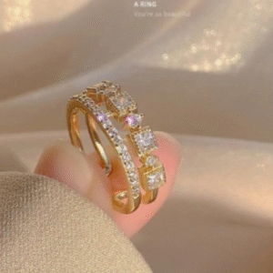 Gold Plated Adjustable Ring for Women with Artificial Stones Golden