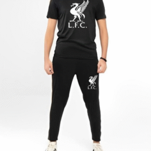 2 Piece Micro Plain Round Neck Track Suit Black