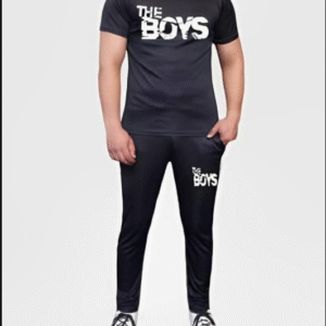 2 Piece Micro Printed Round Neck Track Suit Black