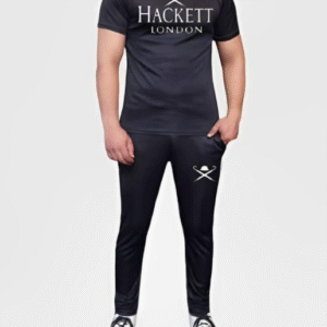 2 Piece Micro Printed Round Neck Track Suit Black