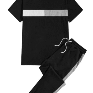 2 Piece Polyester Printed Round Neck Shirt and Trouser Set Black