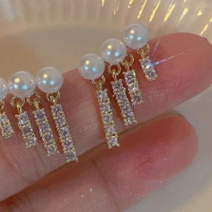 Gold Plated Pearl Earrings for Women with Off White Stone