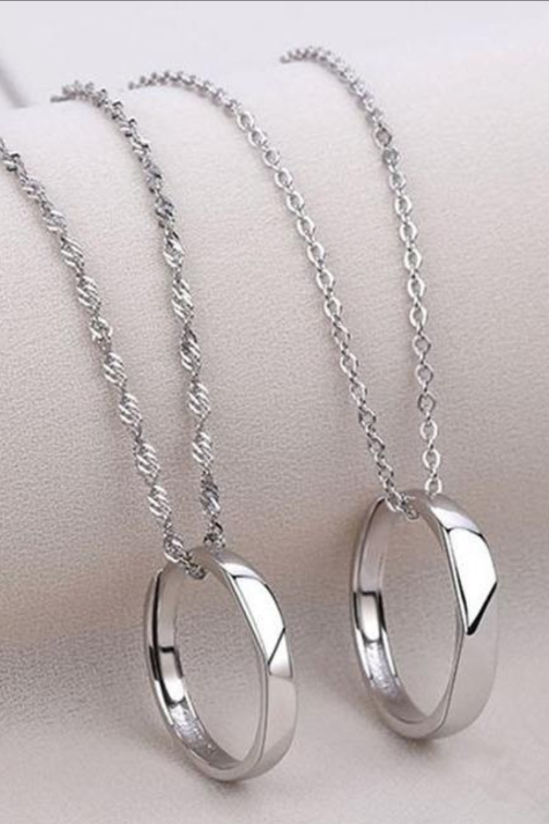Alloy Ring Pendant Set for Unisex with Adjustable Fit Silver